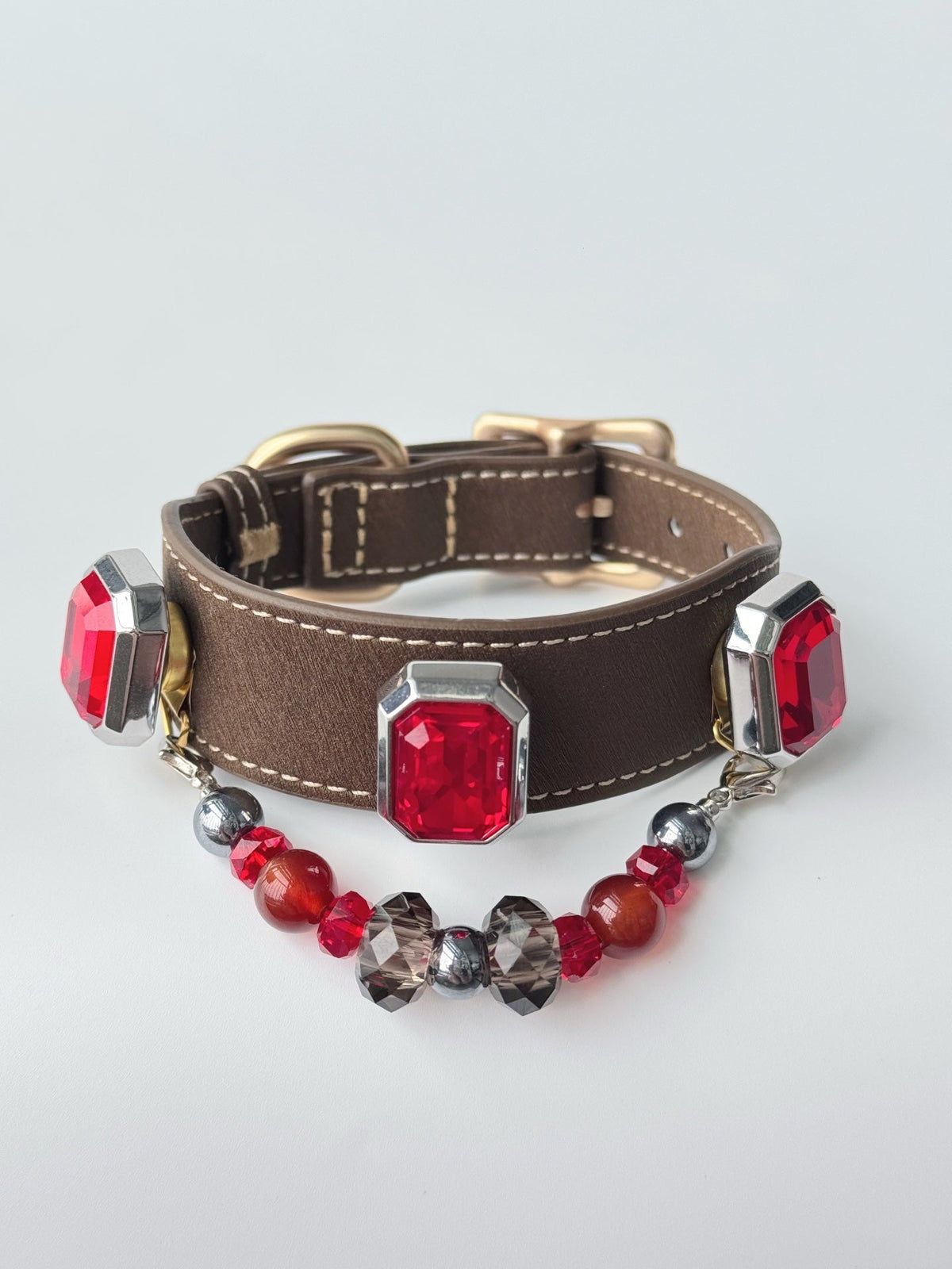 Red gem pet collar — actual product photograph