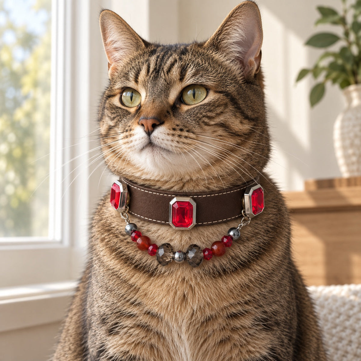 Red gem pet collar — pet wearing illustration