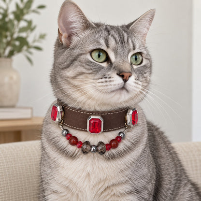 Red gem pet collar — pet wearing illustration