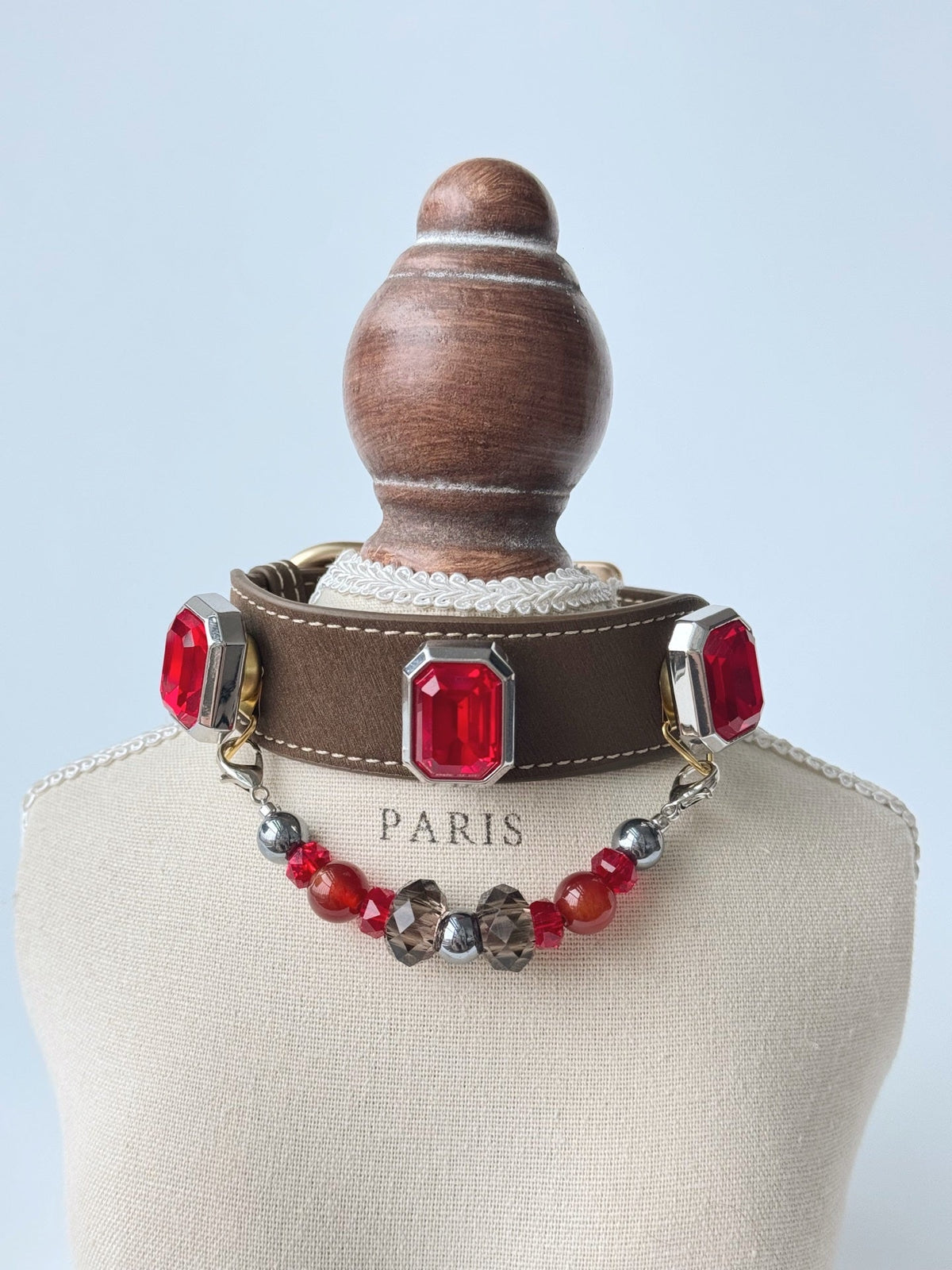 Red gem pet collar — actual product photograph