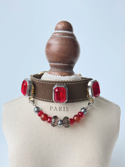 Red gem pet collar — actual product photograph