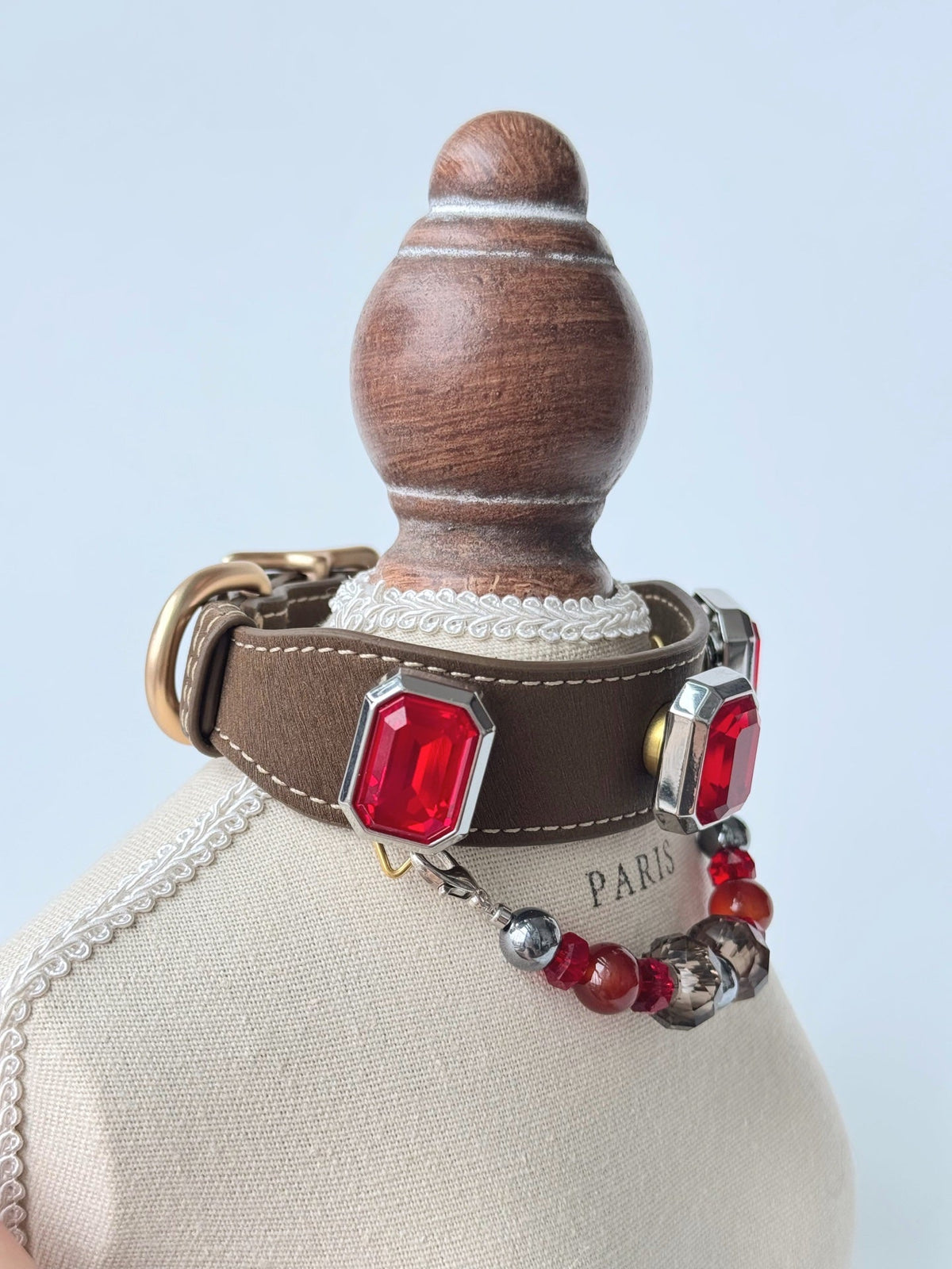 Red gem pet collar — actual product photograph
