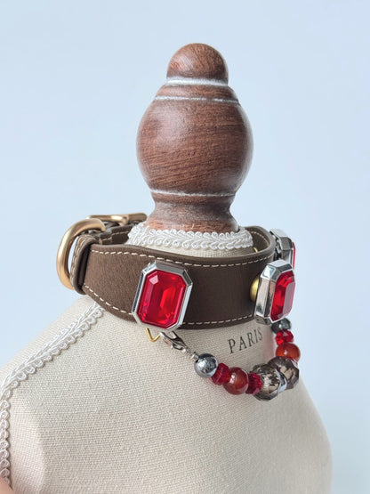 Red gem pet collar — actual product photograph