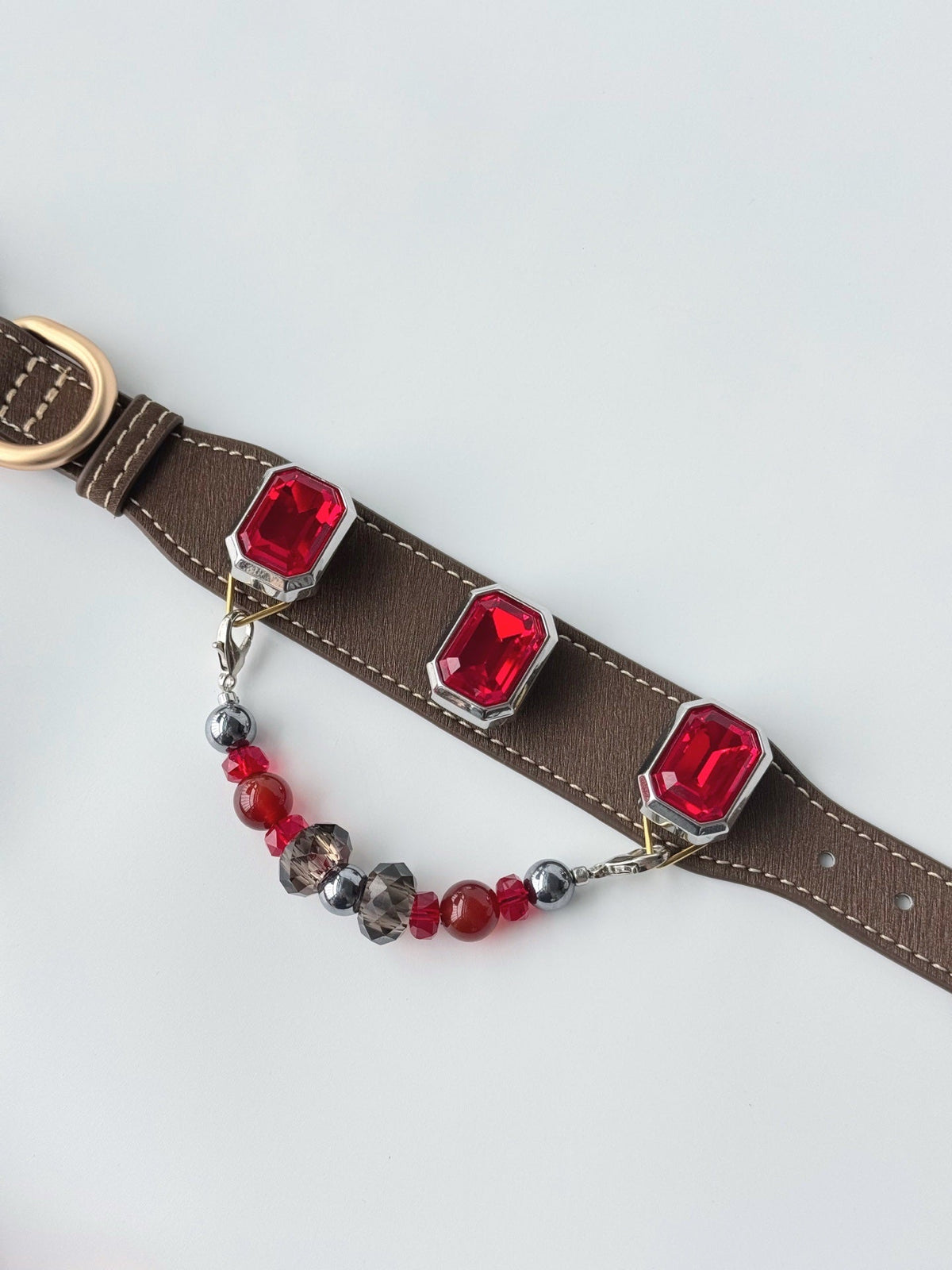 Red gem pet collar — actual product photograph