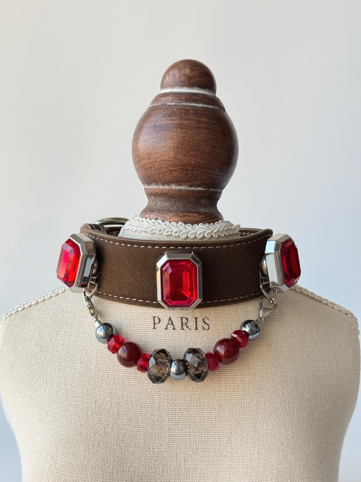 Red gem pet collar — actual product photograph
