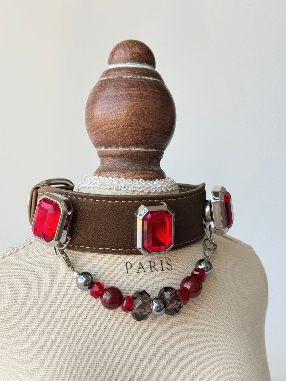 Red gem pet collar — actual product photograph
