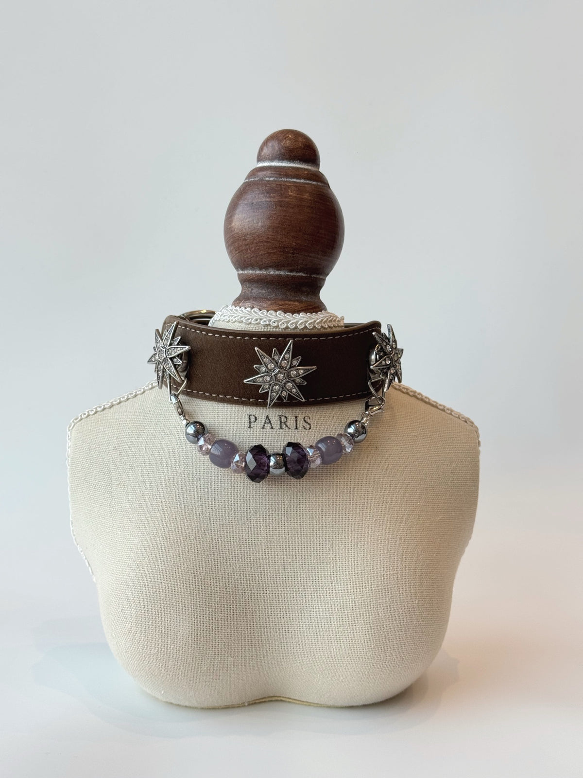 Violet Star pet collar with purple beads and silver-tone star accents — product detail