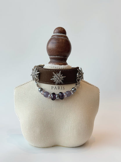 Violet Star pet collar with purple beads and silver-tone star accents — product detail